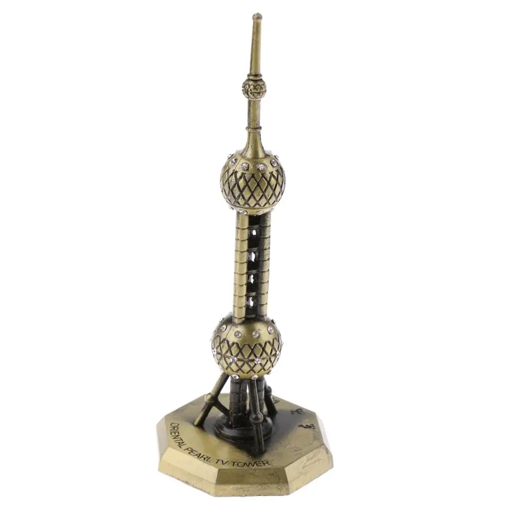 Souvenir de construcción de Metal Shanghai Oriental Pearl TV Tower, modelo de regalo, 13cm, hogar, dormitorio, construcción, obra de arte, decoración, regalo para niños