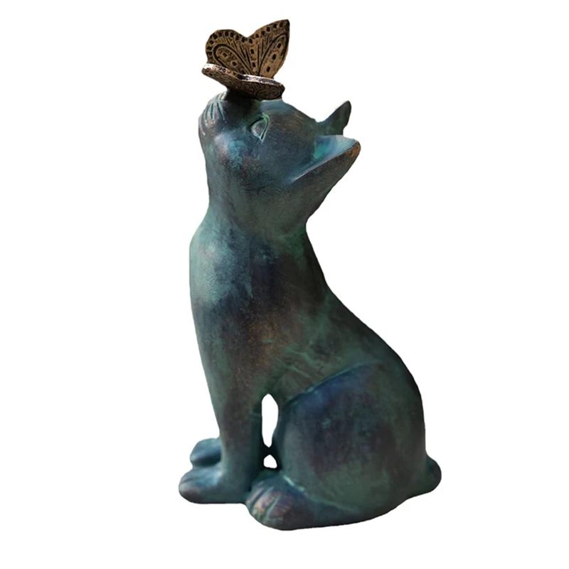 Cat And Butterfly Curiosity Garden Statue Decor Cat Sculpture Animal Figurines, Durable