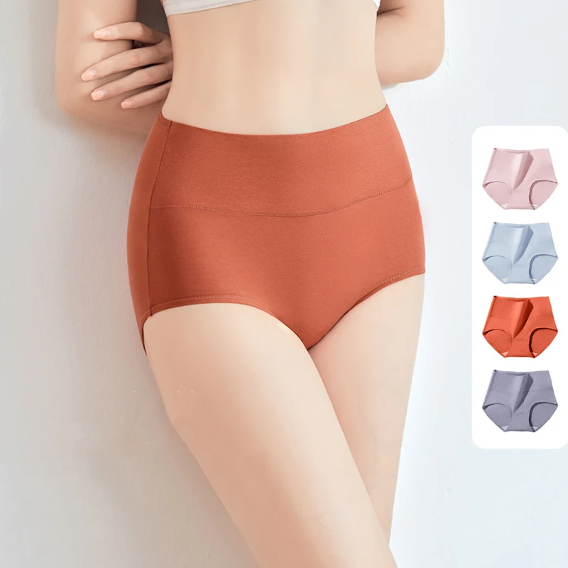 4Pcs Cotton Women\'s Panties High Waist Body Shaper Underwear Breathable Underpants Ladies Briefs Solid Plus Size Female Lingerie