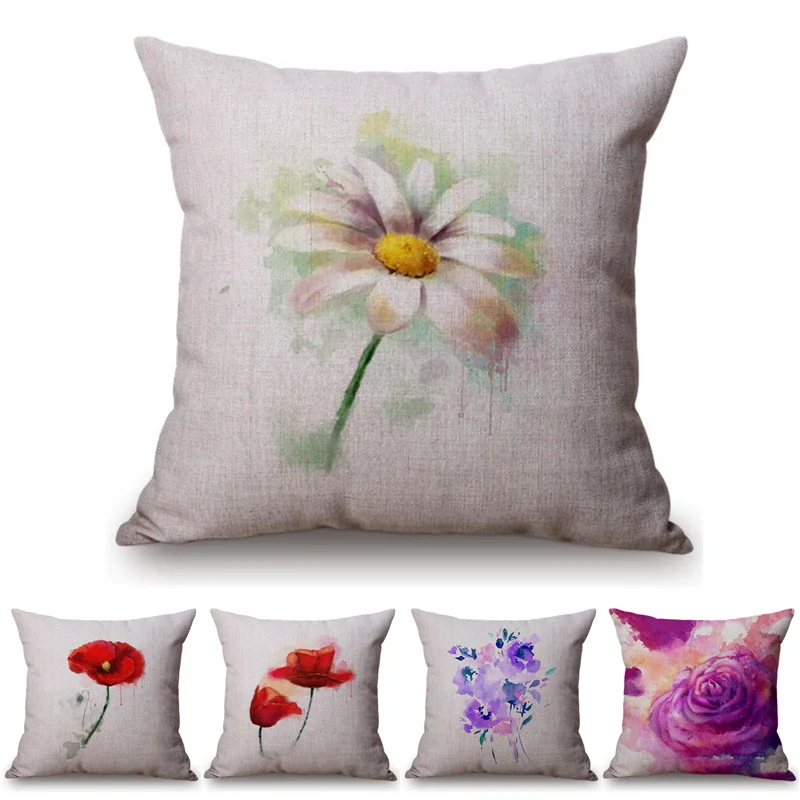 Nordic Florals Style Home Decor Cushion Cover Throw Pillow Cover Vintage Flowers Cushion Cover Cotton Linen Car Sofa Kussenhoes