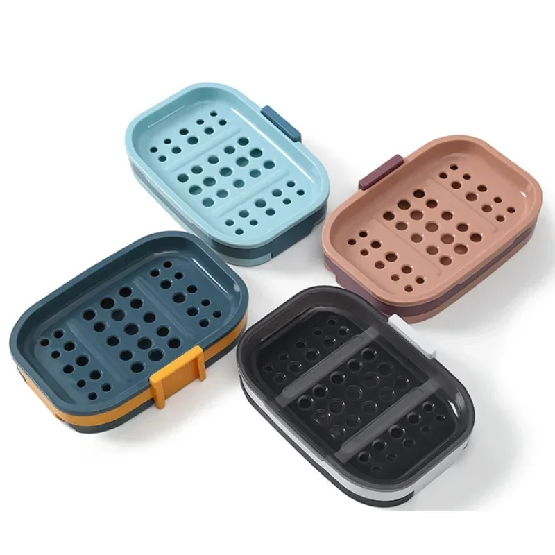 Double-grid Soap Holder Punch-free Drain Rack 4Colors Bathroom Kitchen Soap Dishe Household Self-Adhesive Wall Mounted Soap Dish