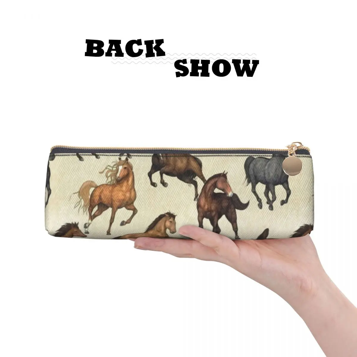 Sunset Horse Triangle Pencil Case Horses Riding Funny Elementary School Print Pencil Box Girls Boys Vintage Leather Pen Bag