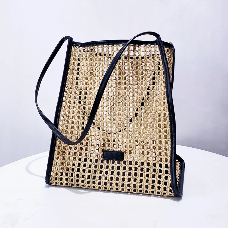 Hollow Out Weave Beach Bags For Women Luxury Designer Handbag Purses 2024 New In Casual Vacation Large Capacity Tote Shoulder