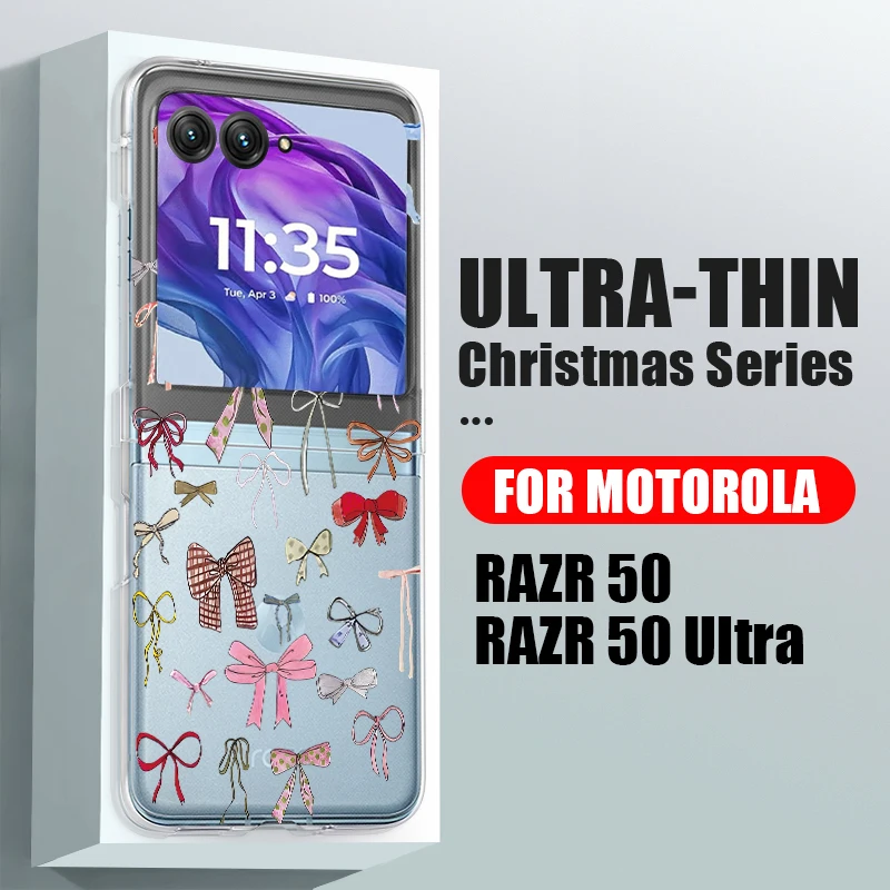 Pink Cherry Bowknot Printed Phone Case For Motorola Razr 60 Ultra Razr 50 40 Ultra 50 40 Clear Shockproof Hard PC Folding Cover view 2