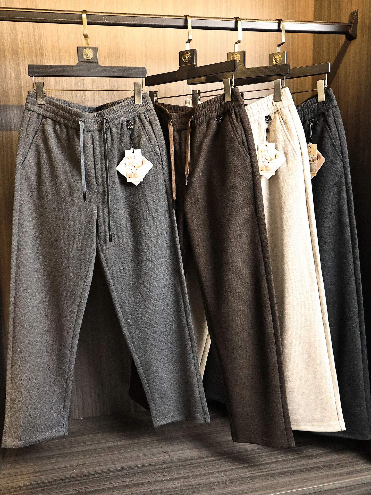 Thickened Warm Herringbone Tweed Men's Business Commuter Elastic Waist Straight Leg Casual Pants Fashion Urban Style Winter