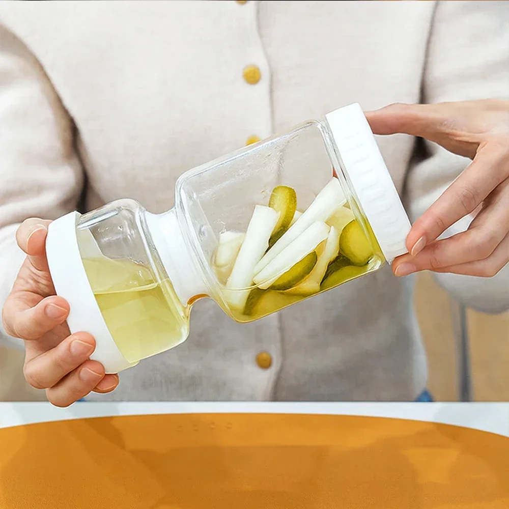 GGE Dry-Wet Separation Glass Pickle Jar - Hourglass Design Pickled Juice Filter Container Ideal for Storing Vegetables