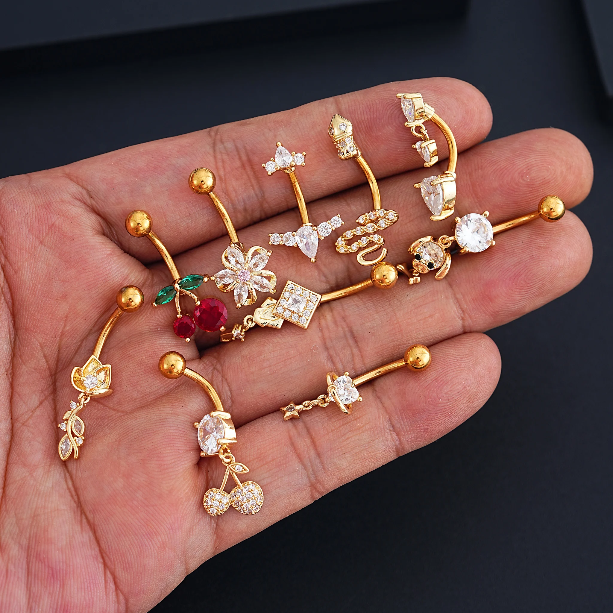 1 Stück Reverse Bar Herz Bauchnabelpiercing Nombril für Frauen Gold Rosa Kristall CZs Gebogene Bauchnabelpiercings Schmuck – Detail 20