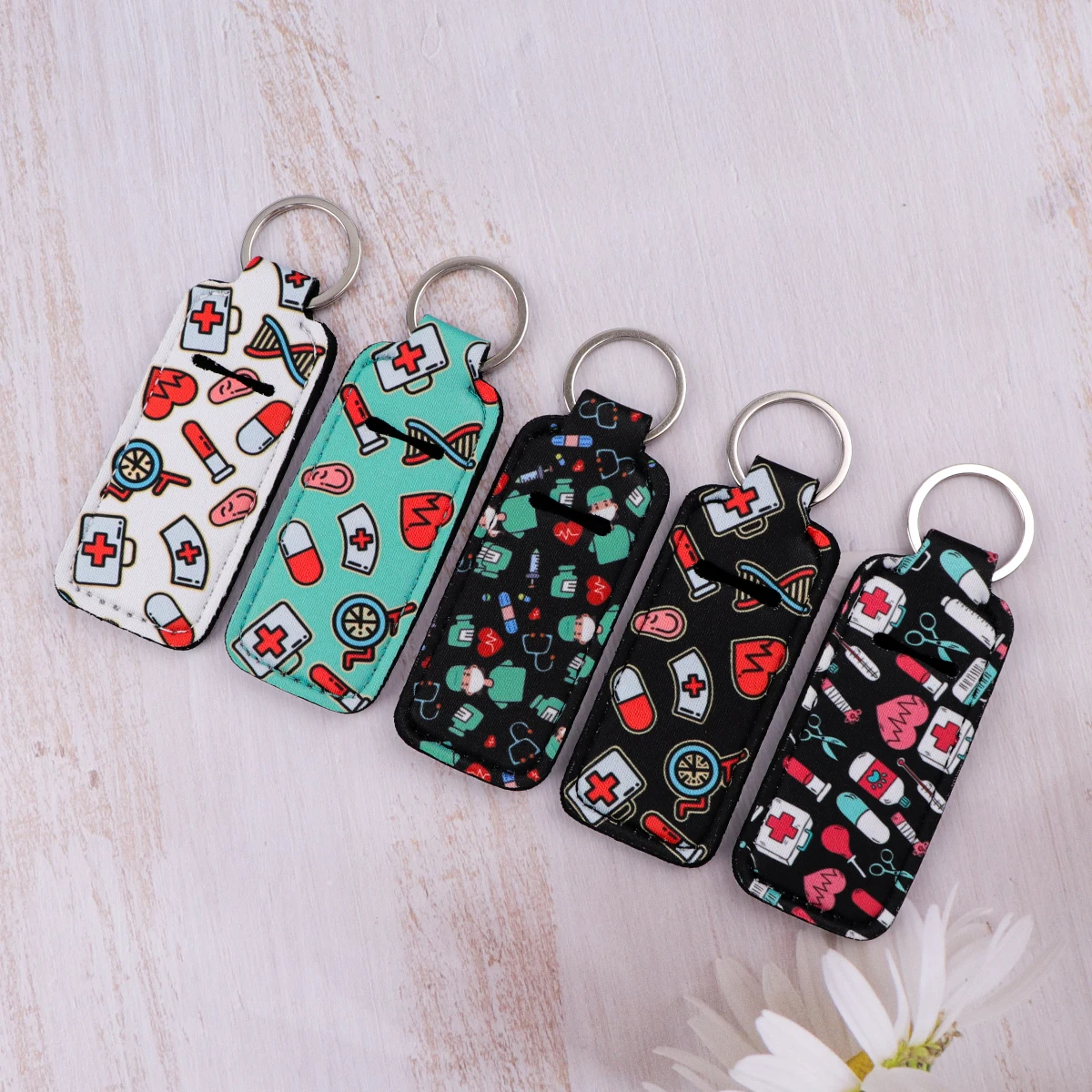 Doctor Clip On Lipstick Holder Keychain Print Cartoon Medical Equipment Keyring Trendy Lip Balm Key Chain Bag Accessories