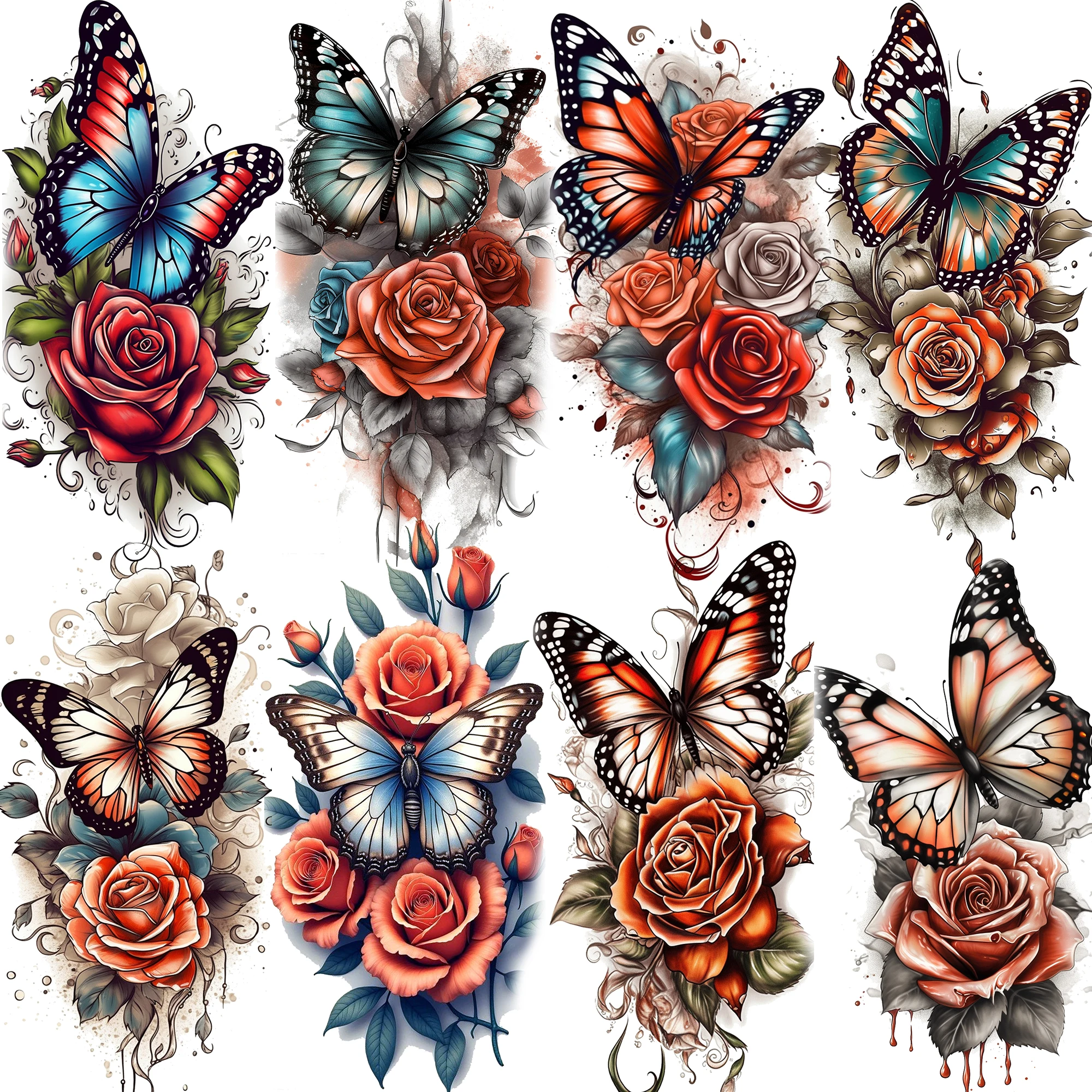 

1 лист акварельные 3D бабочка роза временные татуировки для женщин девочек водостойкие реалистичные поддельные татуировки боди-арт татуировка наклейка