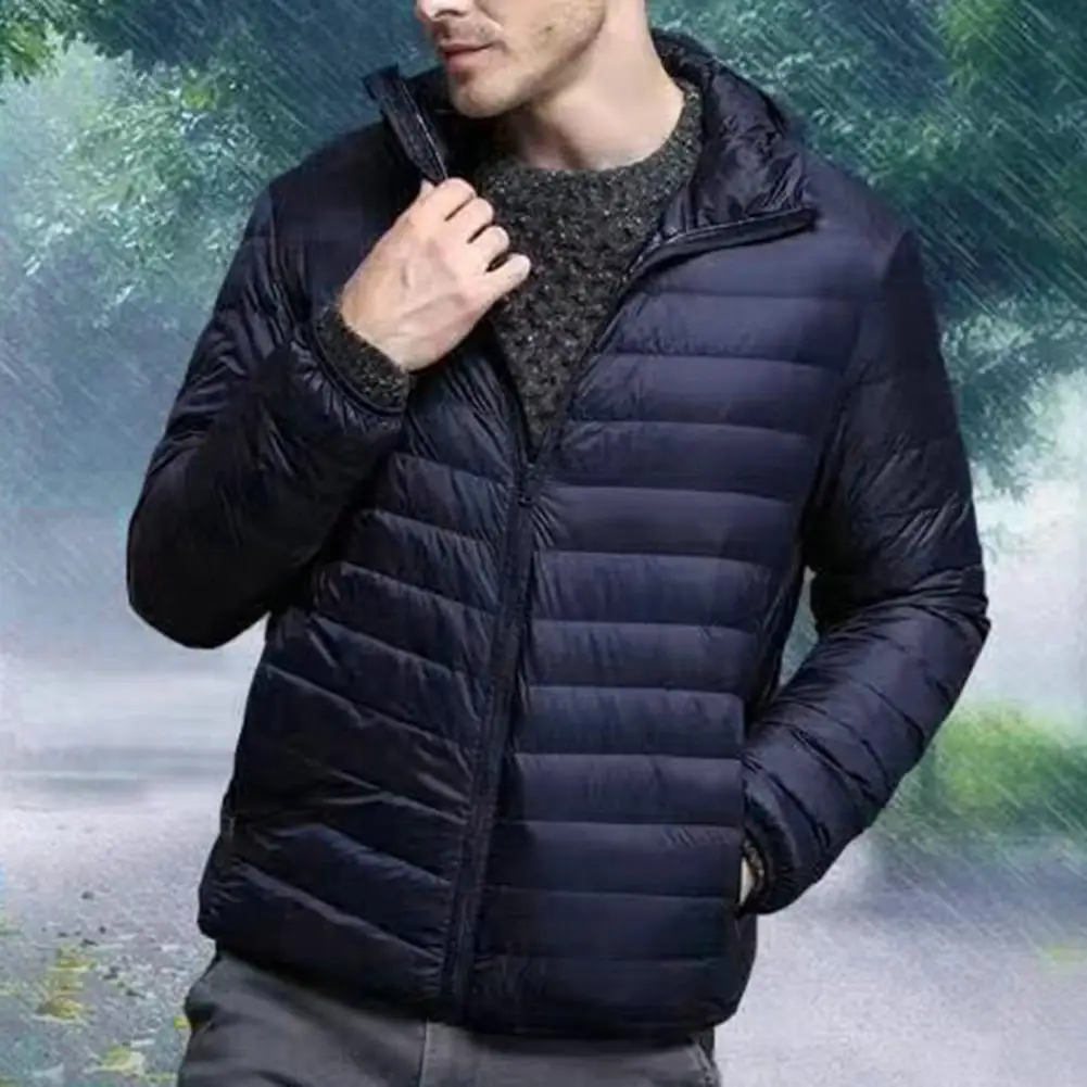 Soft Cozy Men Jacket Stylish Men's Winter Down Jacket Slim Fit Stand Collar Zipper Closure Warm Outerwear for Autumn Men Solid