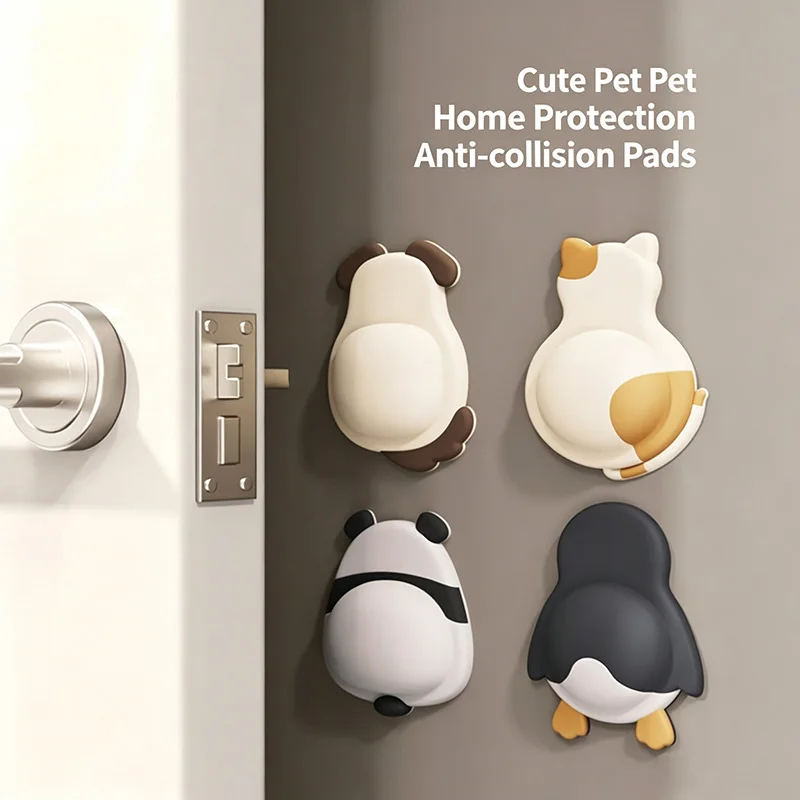 Cartoon Pet Soft Rubber Anti-Collision Door Stop Home Decor Cute Noise Reduction Pad Door Handle Protection Decal