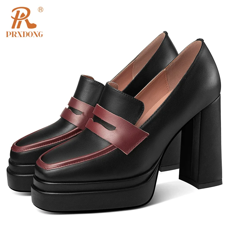 PRXDONG 2024 New Classics Genuine Cow Leather Spring Summer High Heels Platform Black Beige Dress Party Work Lady Pumps Shoes 39