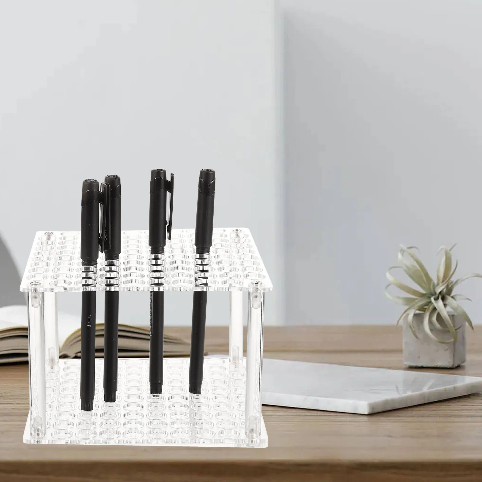 

Clear Acrylic Pen Holder Rack With Multiple Compartments Pen Storage Organizer Stand For Office Home School Desktop Organizer