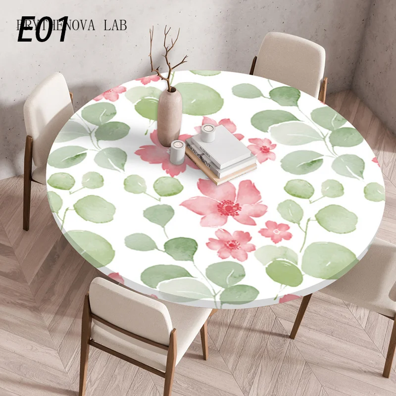 60/90/120Cm Waterproof Oil-Proof Table Cover Round Tablecloth Elastic Pastoral Print Style Party Dining Table Cover Home Decor