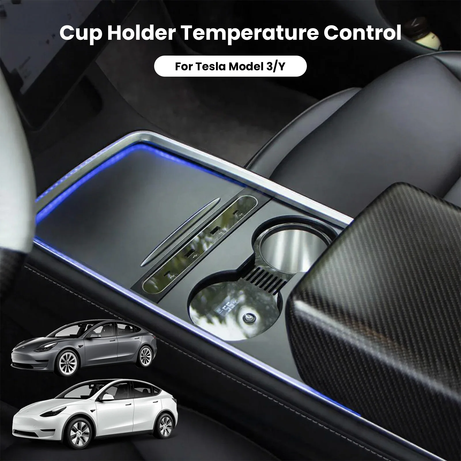 

Cup Holder Temperature Control for Tesla Model 3 Y Storage Box Center Armrest Hidden Box Heating Cup Holder Organizer Accessorie