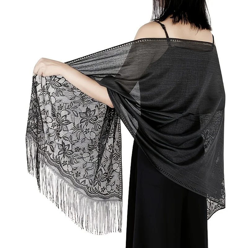 

Solid color shawl evening gown lightweight scarf women tassel lace scarf wedding party