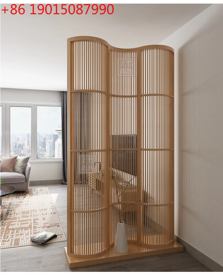 

Nordic screen partition bamboo curved screen Japanese entrance living room bathroom wooden partition dining room