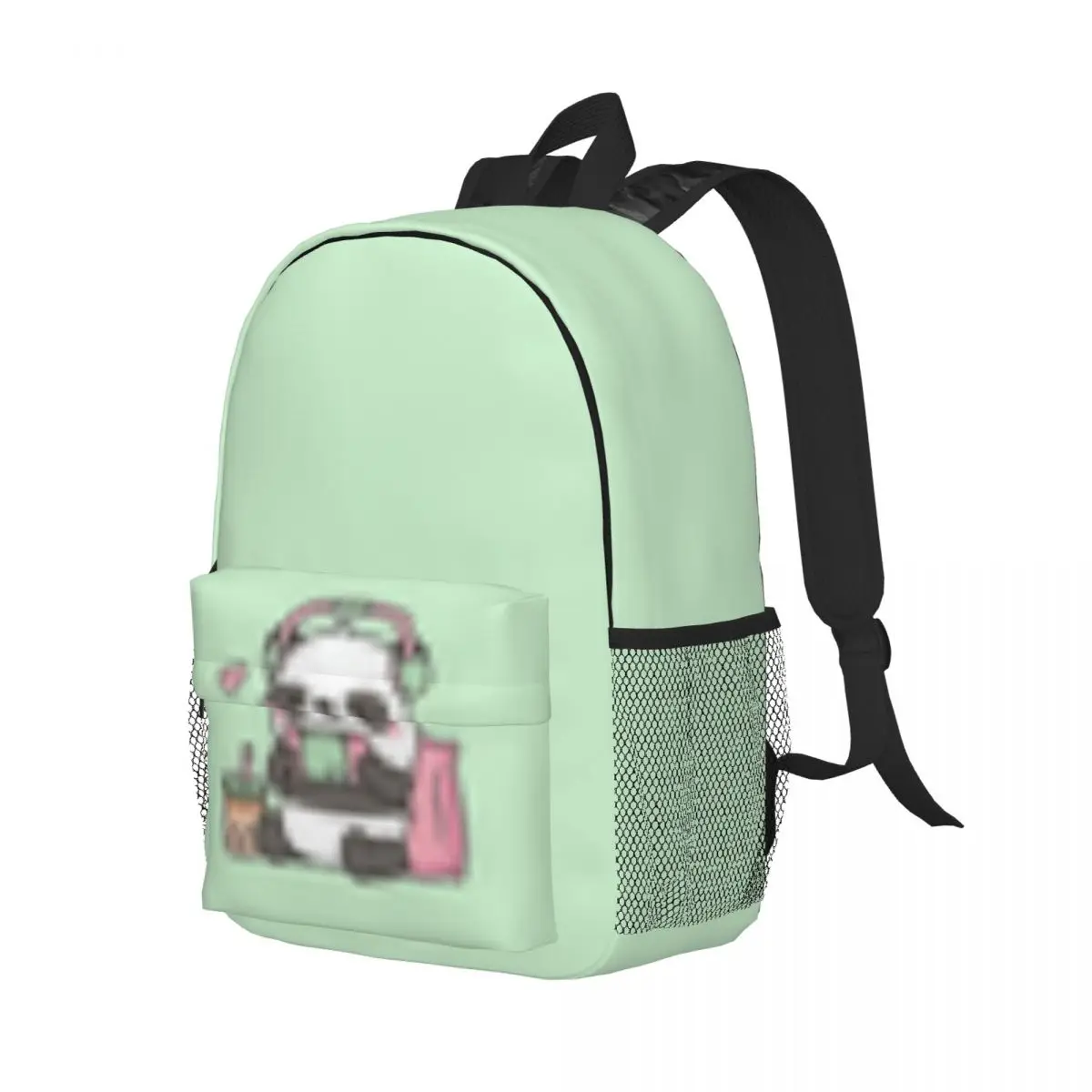 Cute Little Panda Gamer Mochila com fones de ouvido para meninas e meninos, grande capacidade mochila estudantil, leve, impermeável, 15 Polegada