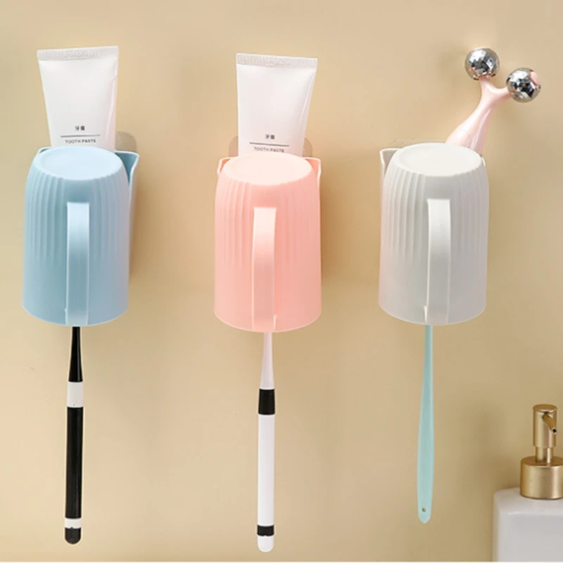 Wall Mounted Toothbrush Holder Punch-Free Quick Draining Tooth Brush Container Plastic Space Saving Toothpaste Dispenser