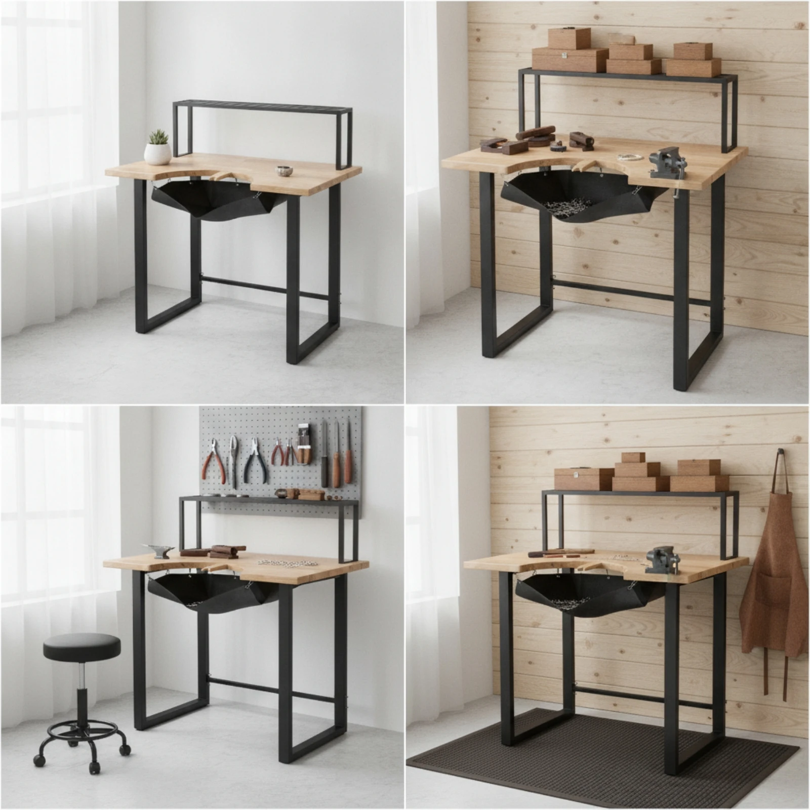 Jewelry Workbench Designed Jewelry Studio Workbench with Overhead Tool Rack Metalworking Bench with Bench Pin Sturdy