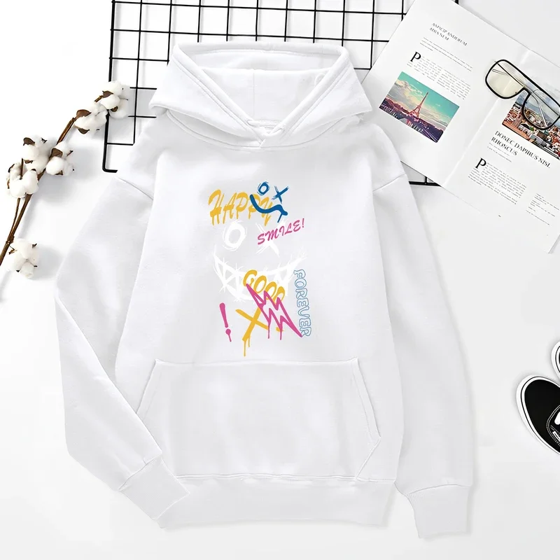 

Happy Word Funny Forever Colorful Print Clothes Men Personality Pocket Hoody Fashion Loose Sweatshirt Autumn Creative Men Hoody