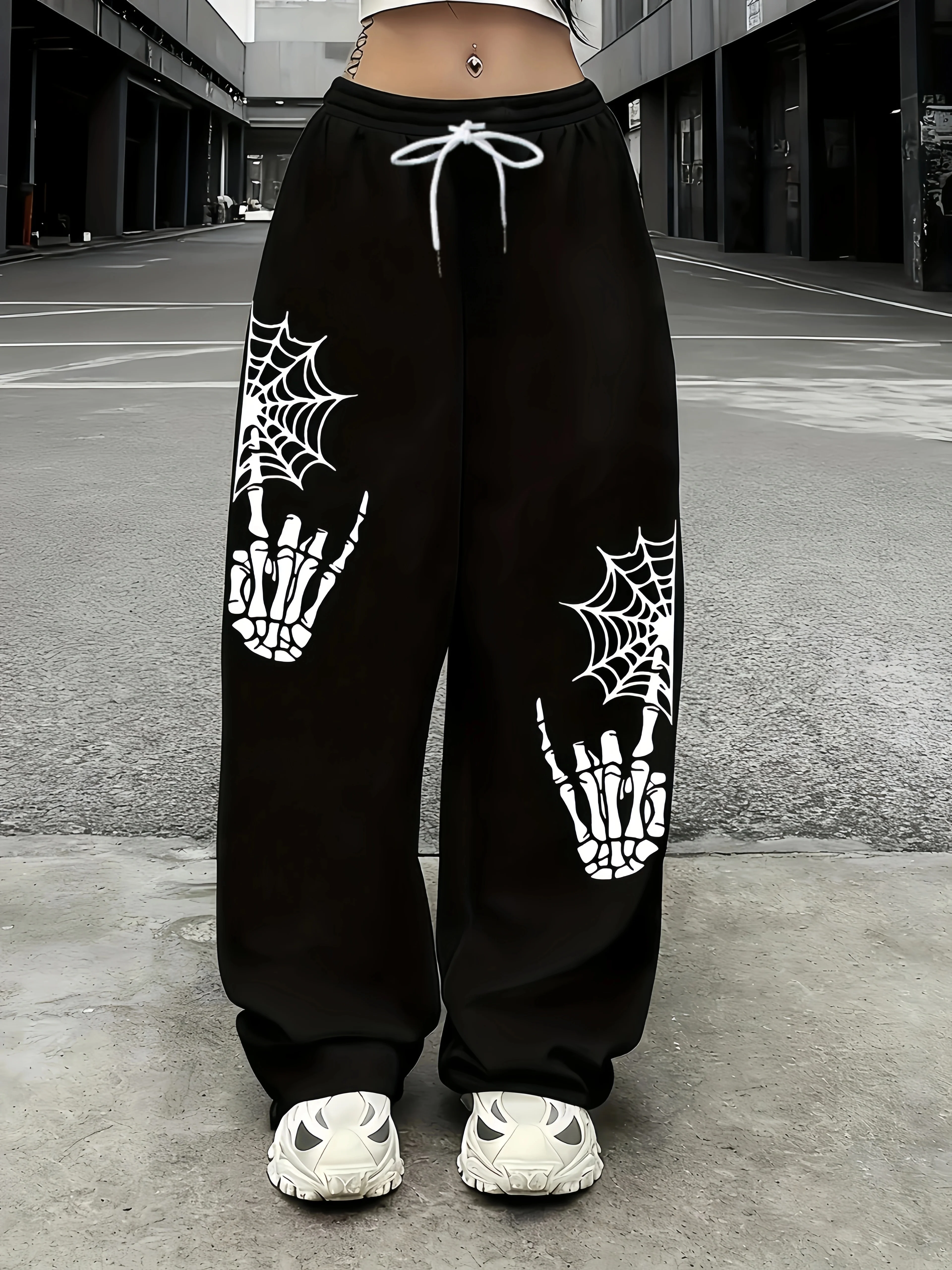 26 New Punk Style Skull Palm Spider Web 3D Printed Wide Leg Pants Dark Street Loose Casual Versatile Pants for Men and Women
