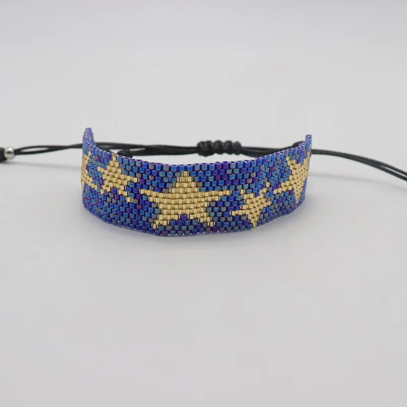 Pulseira frisada estrela boêmia estrela de cinco pontas originalidade tricô à mão design maré simples ajustável pulseira de contas de arroz