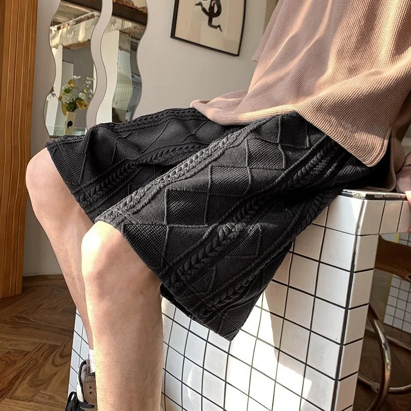 

Designer Brand Men's Knitted Shorts Loose Fashion Summer Oversized Korean Casual Short Trousers Elastic Waist Pants Bottoms