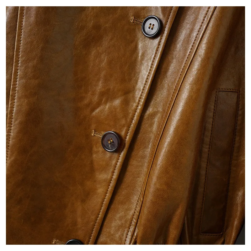 여성용 가을 첫 번째 레이어 양가죽 재킷 레트로 오일 왁스 A급 양가죽 여성용 드로스트링 허리 캐주얼 리얼 가죽 재킷