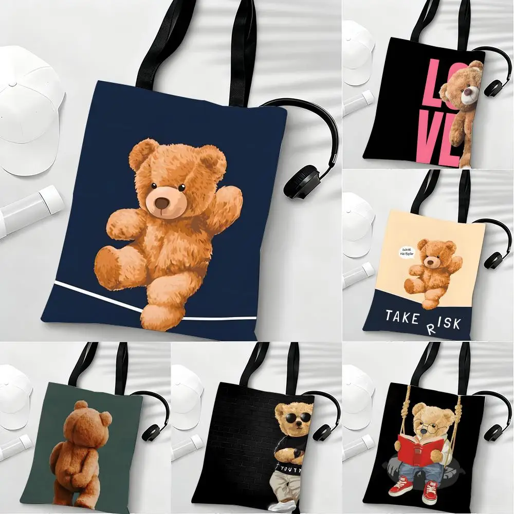 

Cute T-Ted Bear Storage Bags Lightweight Eco Friendly Fashionable Multi Purpose Large Capacity Canvas Shoulder Tote