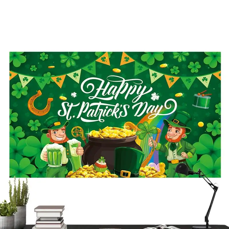 St Patrick's Day Decorations Banner Clover Lucky Backdrop Decorations Party Background Supplies Green Leaves Decors Spring Photo