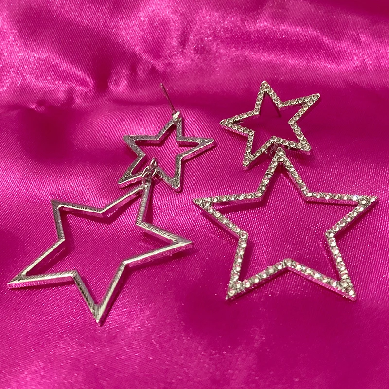 Y2K Accessories Sparkle Star Stud Earrings Korean Fashion Chains DIY Crystal Earrings for Women Cute Jewelry Punk 2000s