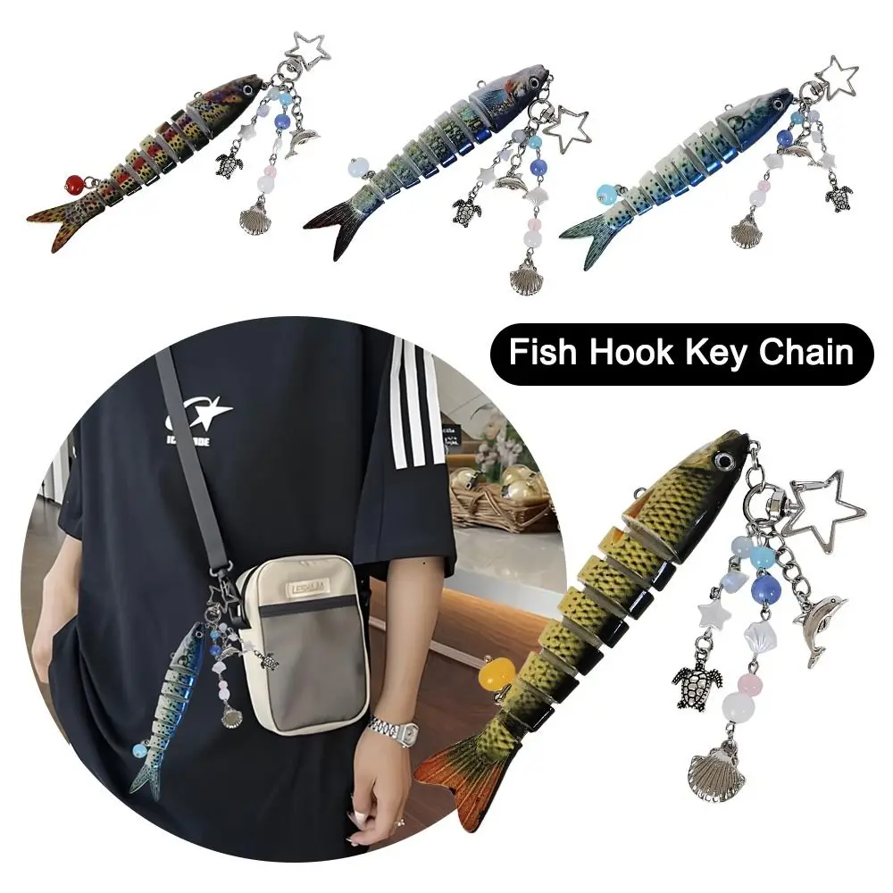 New Plastic Fish Keychain Multi Jointed Simulation Fish Bait Keychain Keychain Pendant Gifts