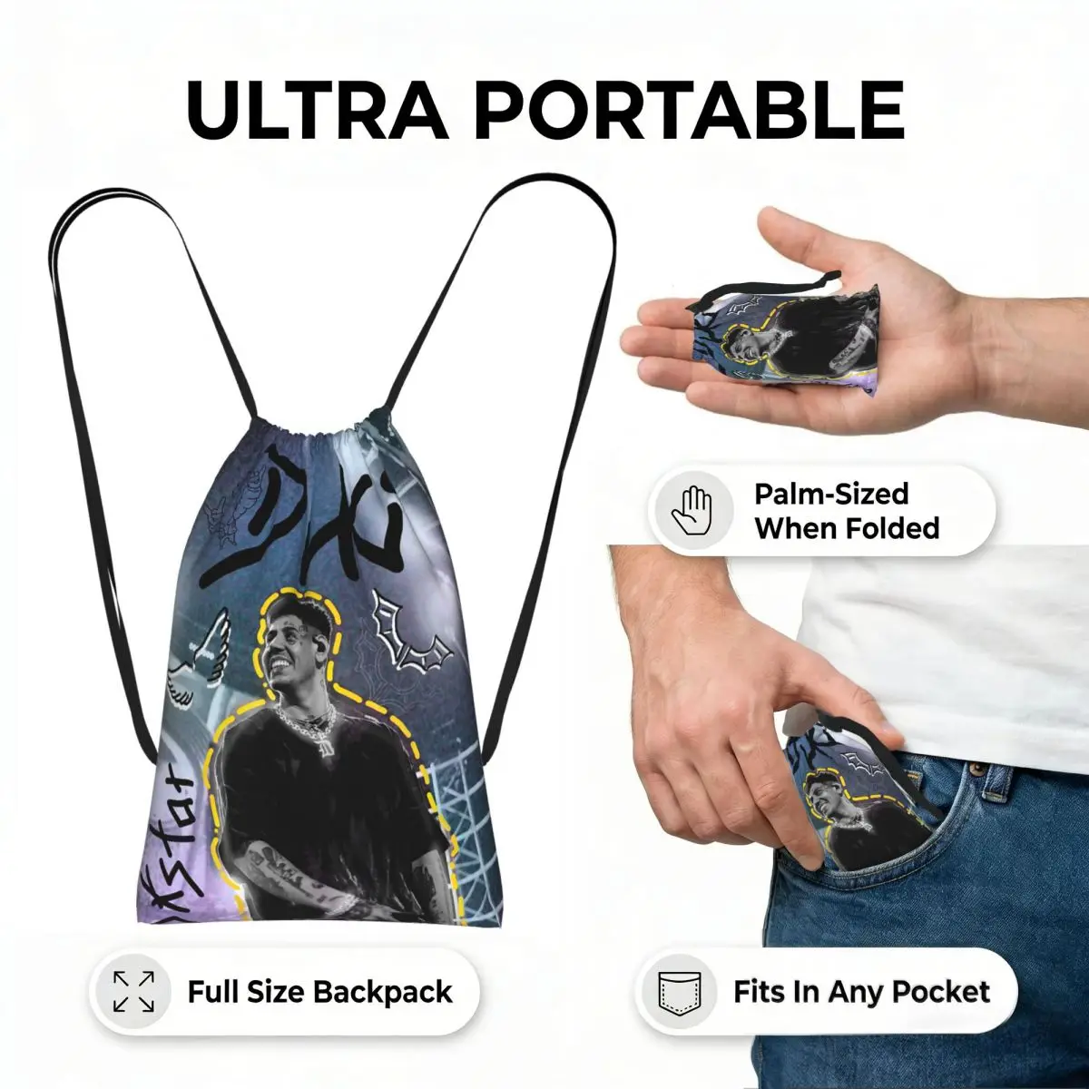 Duki Singer Rapper Accessories Drawstring Backpack hiking cycling Bag Portable Travel Drawstring Bag for Men Women