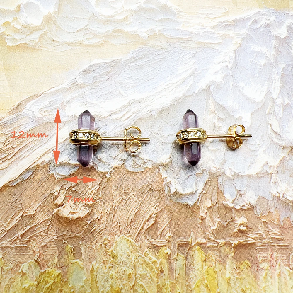 Gold Plated Stud Earrings Imitation Amethyst Stone Europe Fine Jewerly For Women Vintag Gift In Real 925 Sterling Silver