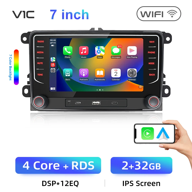 Junsun 7 inch autoradio voor VW Volkswagen Passat B6 B7 T5 Tiguan Touran GOLF POLO CarPlay Android Auto FM RDS GPS Multimedia