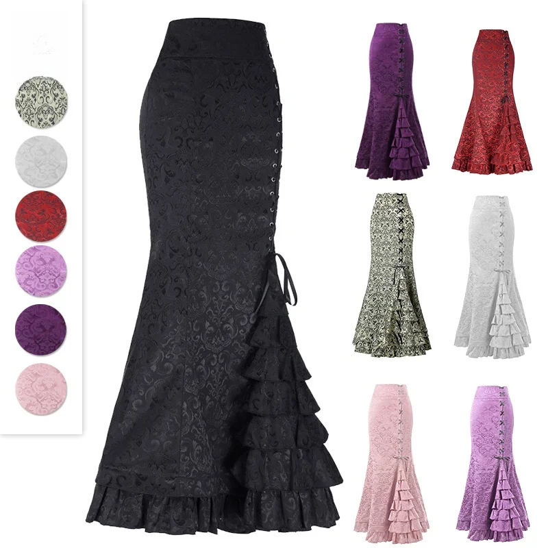 

Gothic k Jacquard Long Dr Women's Casual Dr Fi Tail Skirt Pure Color Spring 2025 Other Material 00%