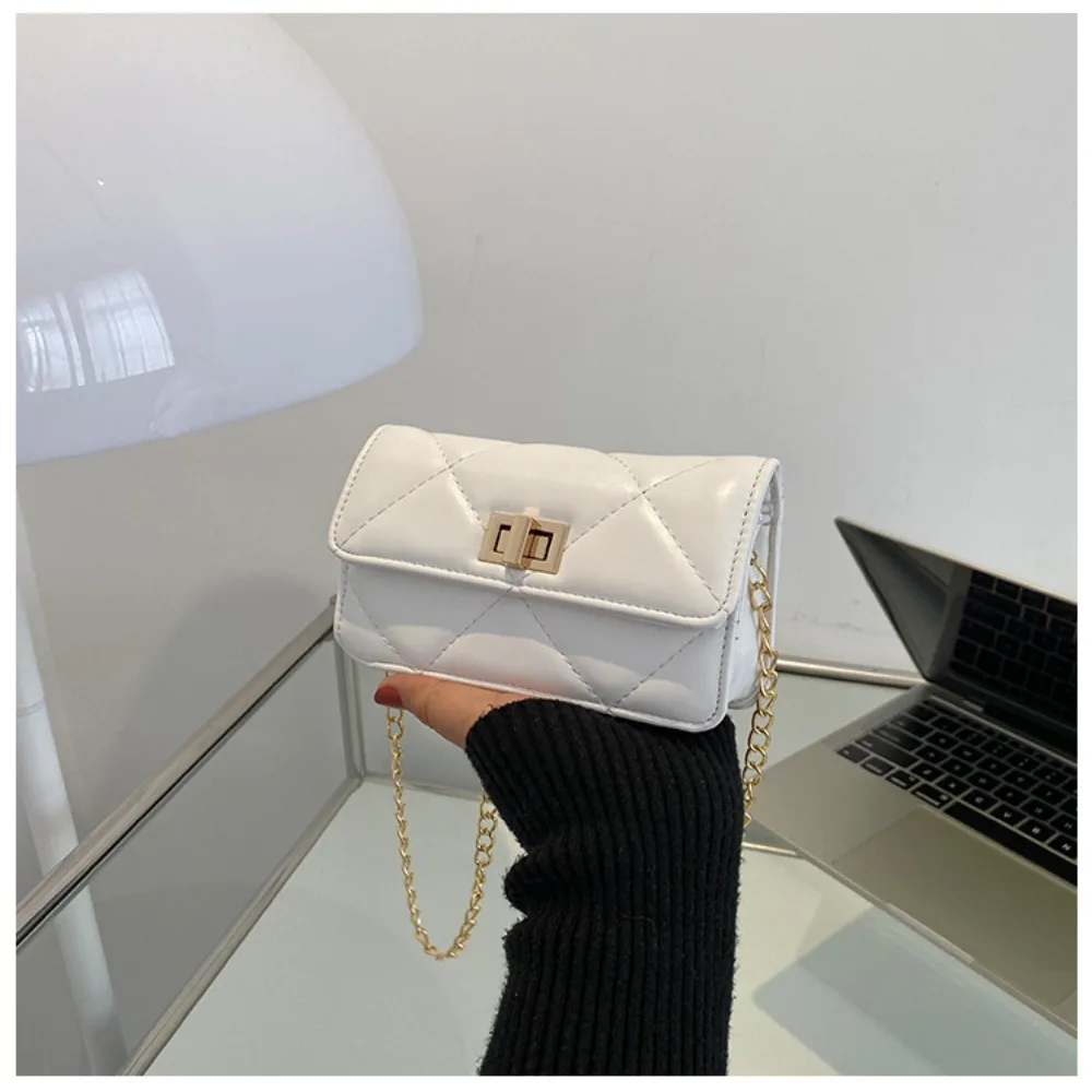 Metal Pure Color Small Square Bag High Quality PU Chain Crossbody Bag Chain Handbags