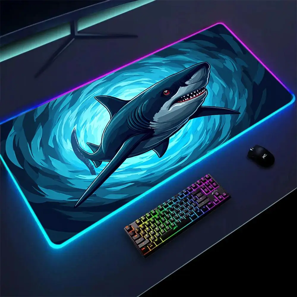 

Коврик для мыши Blue Shark RGB с подсветкой, механические коврики для клавиатуры, аксессуары для офисного компьютера, ковер со светодиодной подсветкой, противоскользящий игровой настольный коврик
