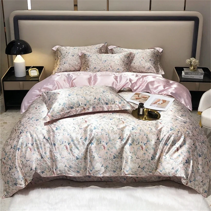 

Blend Mulberry Silk 4 Pieces Bedding Set, 1PC Duvet Cover, 1PC Bed Sheet, 2PCS Pillowcases, Luxury Home Textiles Bedclothes