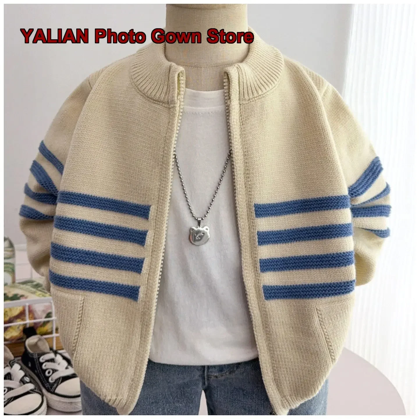 Boys Jacket Kids Autumn Winter Thickened Raglan Sleeves Stylish Cool Boys Knit Top