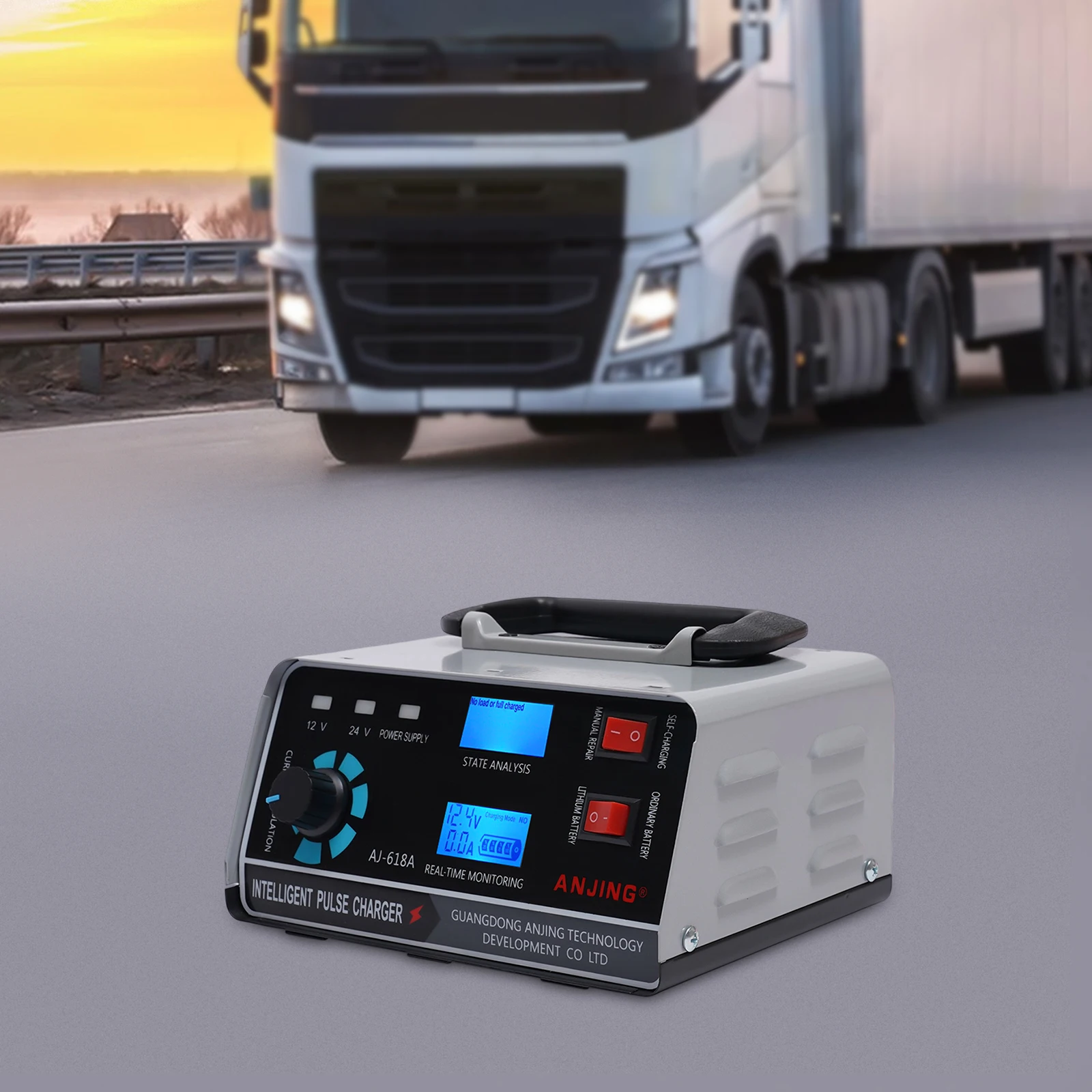 [شاحن بطارية AJ-618A] شاحن بطارية AJ-618A بقابس أمريكي 110 فولت - 220 فولت - معدني - للدراجة النارية في السيارة - آمن للإيقاف التلقائي