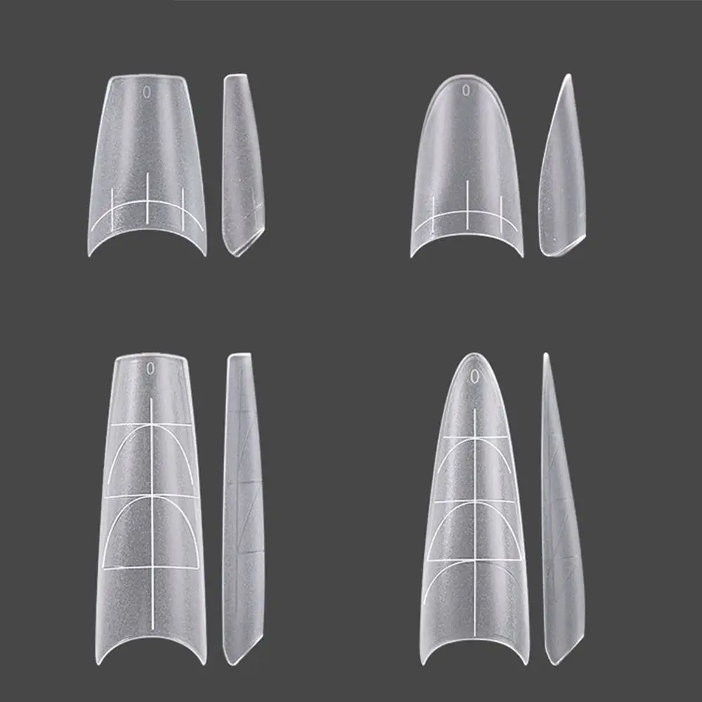 Half Cover French False Nails Long Coffin Shaped DIY Scaled False Full Nail Tips with Storage Case Manicure Tool