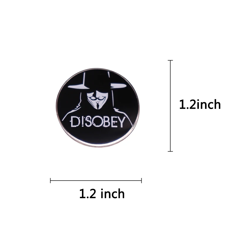 Disobey V For Vendetta badge White Mask Guy Fawkes face Anonymous enamel pin brooch