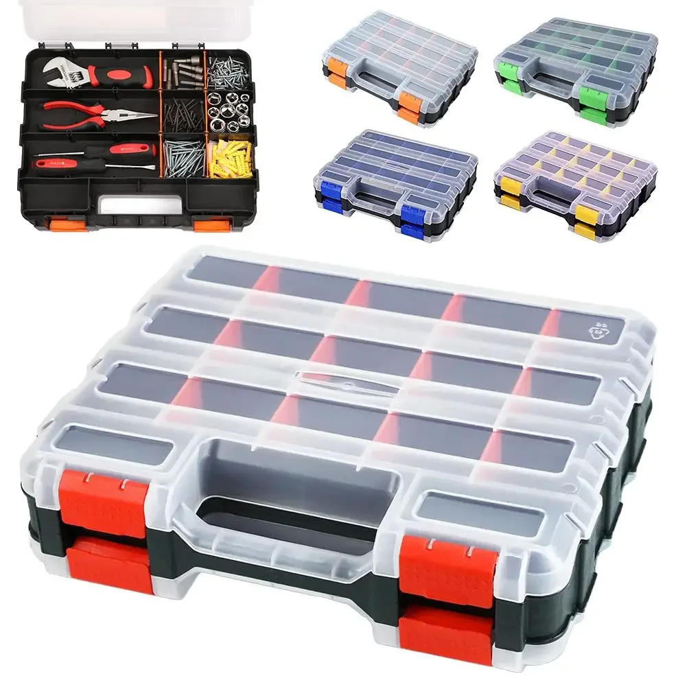 1pc Tool Storage Box, Small Parts Storage Box, 34 Grid Double-sided Hardware Storage Box with Detachable Plastic Partition