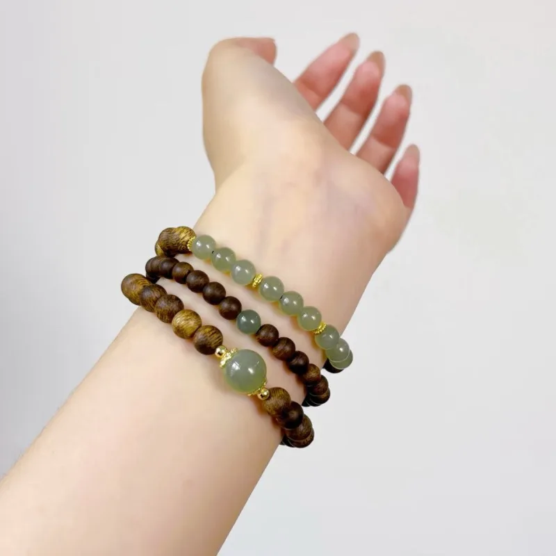 Chess Nan Agarwood Design Bracelet DIY Chinese Style Couple Vintage Unisex Buddhist Prayer Beads Jewelry Gifts
