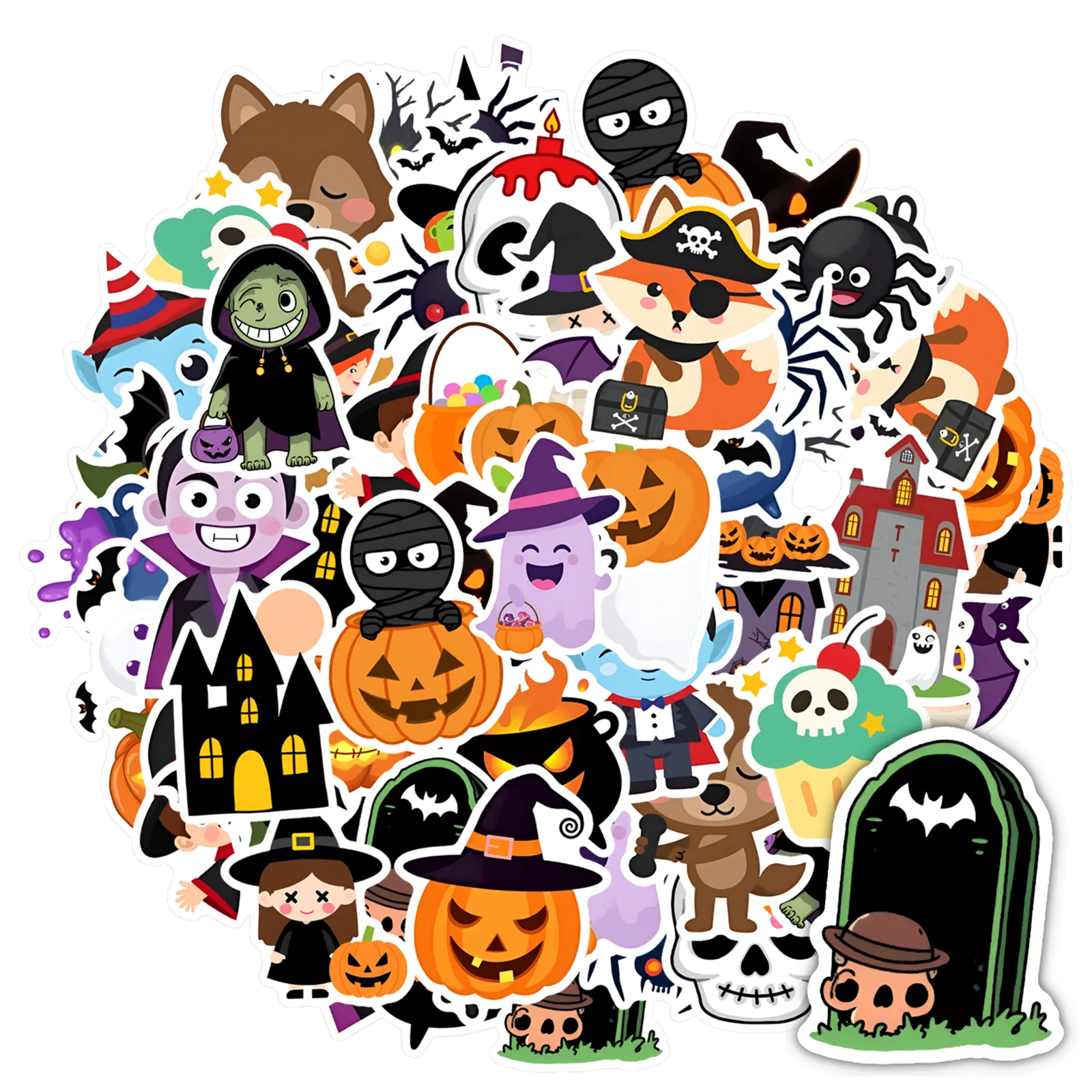 35-50PC Halloween Pumpkin Witch Stickers For Junk Journal Phone Laptop Water Bottle Decoration Sticker Toy Scrapbooking Supplies