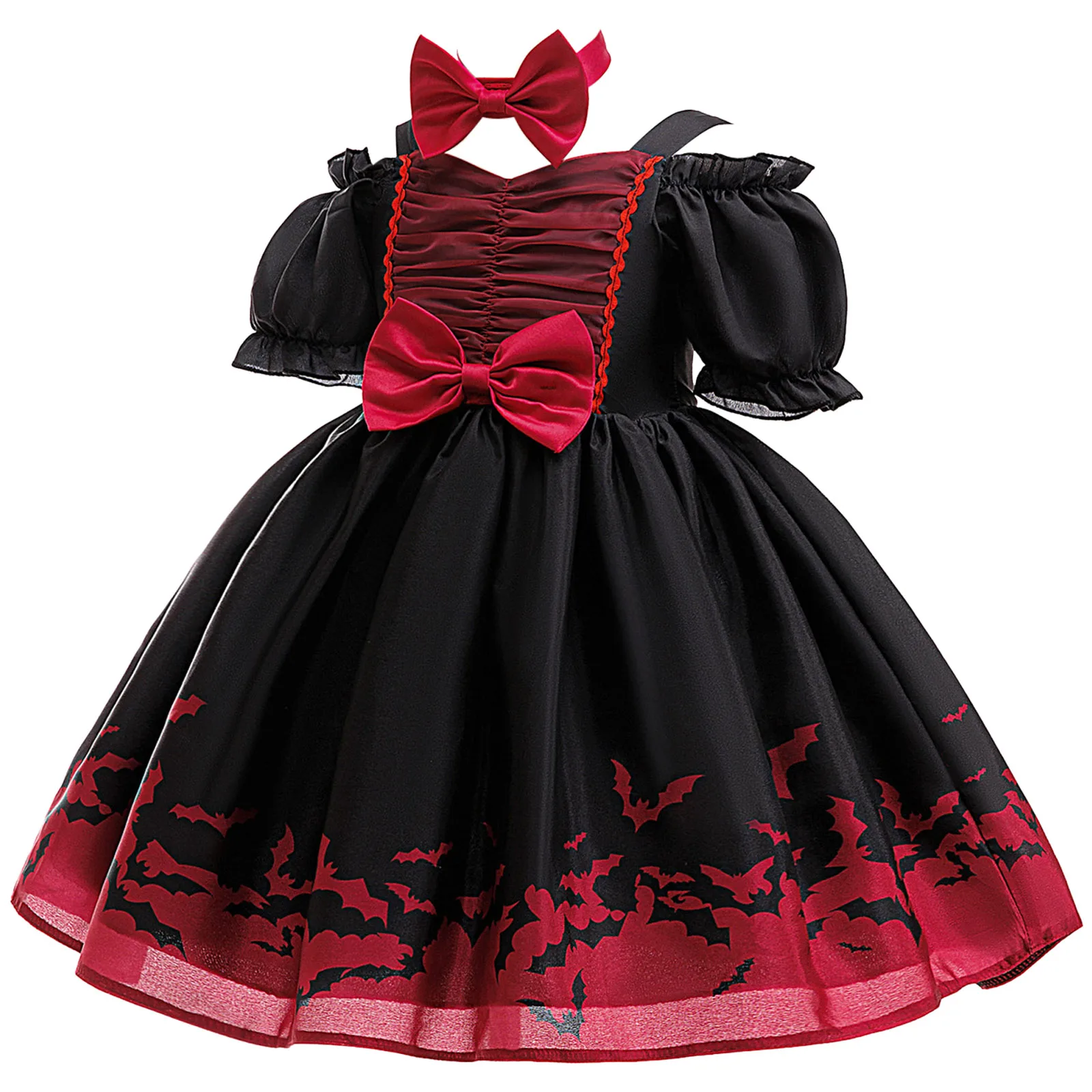 

Toddler Dress With Bow Girls Halloween Mesh Print Show Party Dress Childrens Dress Dress Girls Dress Jackets Hot Selling Trendy