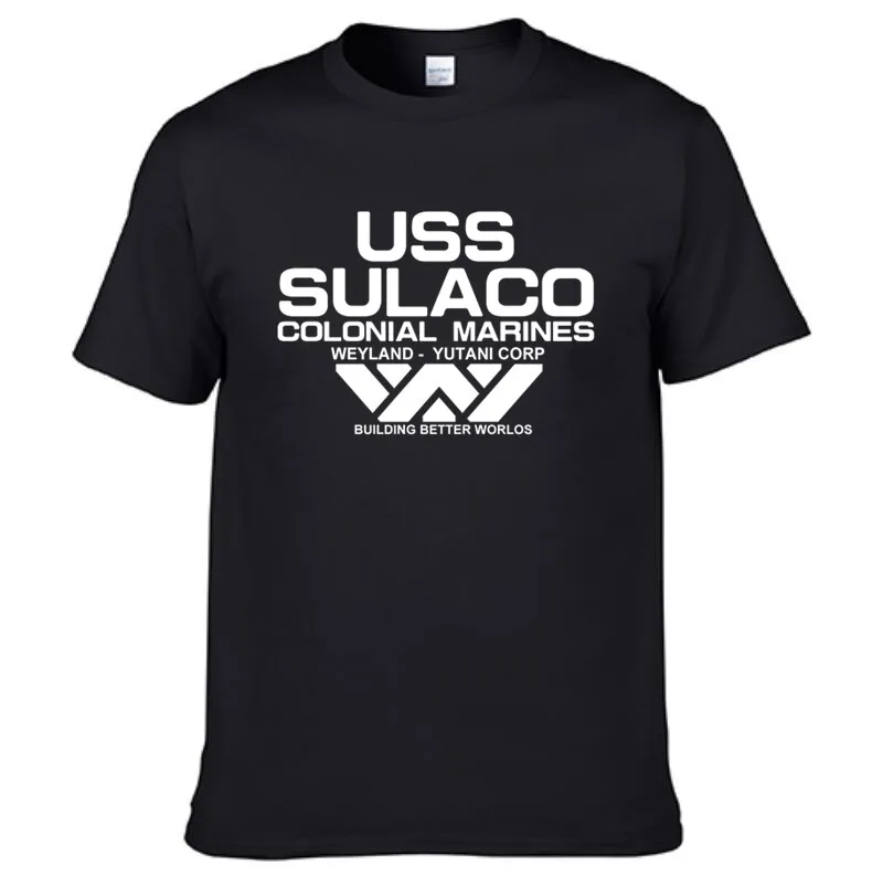 Fashion USCSS T-Shirt Alien USS Sulaco Colonial Marines Aliens Off World Short Sleeve Tshirt Men Cotton O Neck Tees