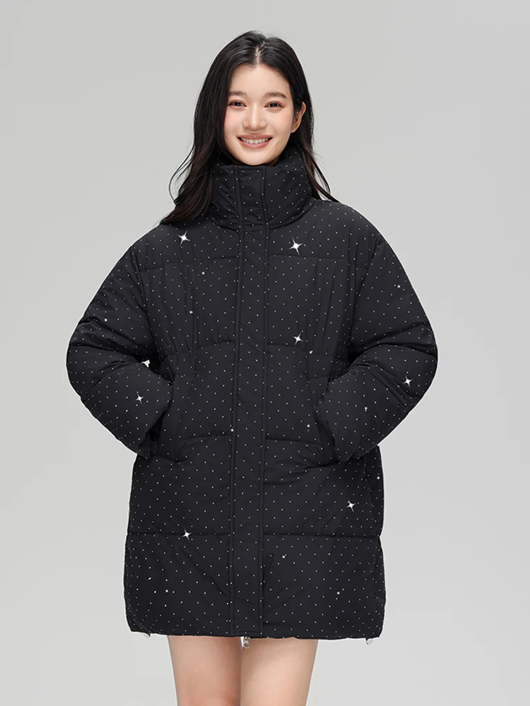 Hiver col montant chaud mi-long coton doudoune femmes blanc canard vers le bas fermeture éclair doudoune femme cordon Parker vêtements d'extérieur